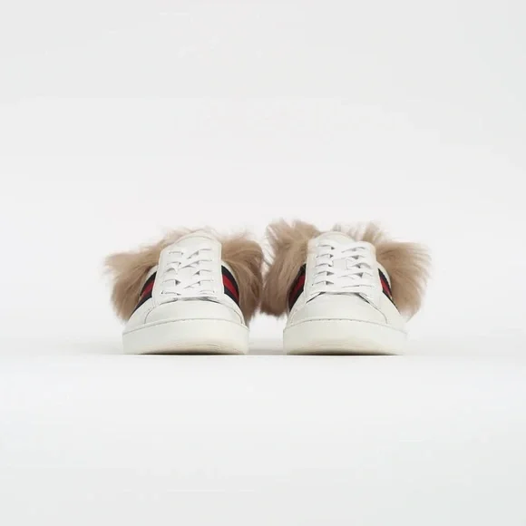 Gucci Shoes Ace Web Fur Lined Sneakers White 11 - Picture 3 of 4